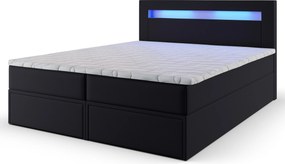 Masseno Łóżko kontynentalne LAND 140x200 cm LED z pojemnikiem na pościel - Czarny, MADRYT 9100
