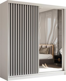 Szafa LAMELLO - Biały / Lamele Czarne / Z lustrem / Bez szuflad / 200 cm