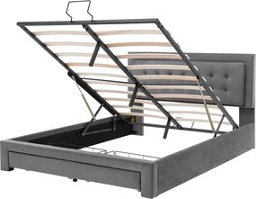 Łóżko tapicerowane 140x200cm z weluru - z szufladą i stelażem - Szare (bez materaca)