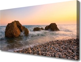 Fotoobraz na płótnie Słoneczny Blask na Skalistym Brzegu
