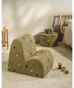 Zielony fotel dziecięcy z materiału bouclé/z tkaniny szenilowej Terrazzo Cloud – Wigiwama