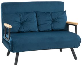 rozkladana sofa HOMCOM 2-osobowa niskie wymiary z poduszkami aksamit naturalne niebieskie Aosom PL