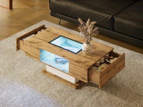 Stolik kawowy z LED - MDF - 2 szuflady - Naturalny