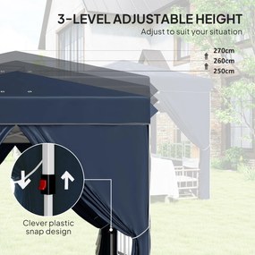 Outsunny Pawilon Pop-up 2,5 x 2,5 m z bocznymi ścianami i torbą, UPF50+, regulowany pawilon ogrodowy, Granatowy