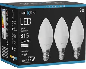Mexen Nova 3x żarówka LED E14, C37, 3W, Neutralna - 4000K, 315 lm - L102-E14-0340-01x03