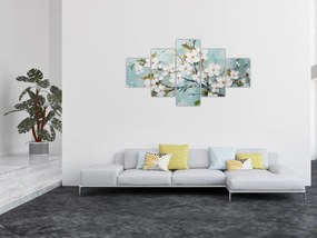 Obraz - Malowanie, kwitnące gałęzie drzew (125x70 cm)