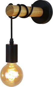 NETTLIFE retro industrial kinkiet czarny drewno metal E27 biuro