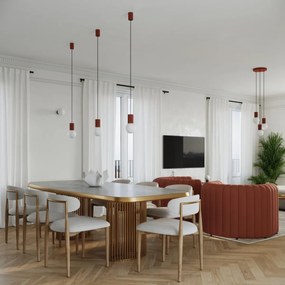Lampa wisząca HALO 3P ochra czerwona ryflowana SOLLUX  LIGHTING