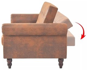 Rozkładana pikowana brązowa sofa - Image