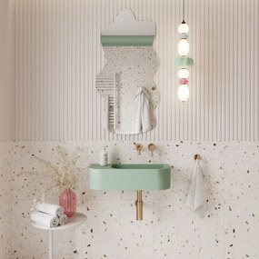 Umywalka betonowa wisząca / nablatowa półokrągła z półką bez otworu na baterię 65 x 30 cm LARMO | różne kolory : Kolor - Miętowy, Typ montażu - podwieszana