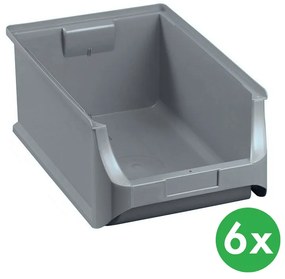 Plastikowe pojemniki PLUS 5, 310 x 500 x 200 mm, szare, 6 szt.