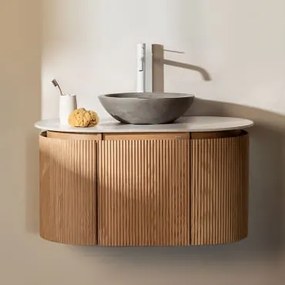 Zestaw Wiszących Mebli Łazienkowych Z Drewna Carsone Naturalna & Bez Jednostki Pomocniczej & Okrągły Szary Cement Ø40 - Sklum