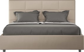 Łóżko bez stelaża tapicerowane 160x200 sztucznej skóry Szaro-beżowy Mika