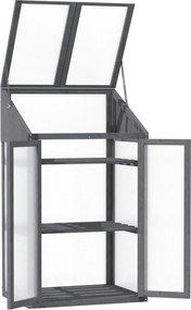 Outsunny Mini Szklarnia z Drewna, Mała Szklarnia z Oknami i Podwójnymi Drzwiami, 3 Półki, 70Dł x 50Szer x 120Wys cm, Szara