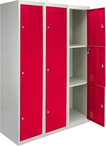 3 x metalowe szafki do przechowywania – trzy drzwi, czerwone – w płaskim opakowaniu