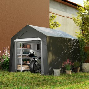 Outsunny Carport Namiot Garażowy 3x3 m Wodoodporny z Drzwiami Rolowanymi Okno Wentylacyjne Wydłużone Krawędzie Ciemnoszary | Aosom PL