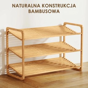 HOMCOM Regal bambusowy, regał na buty, regał do przedpokoju, 3 poziomy, nośność 30 kg, drewno