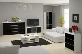 Szafka RTV z dużym blatem biała + czarny połysk - Galapi 4X 120 cm