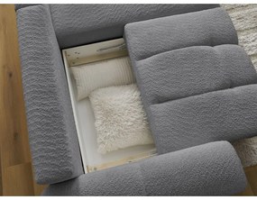 Szary rozkładany/ze schowkiem narożnik z materiału bouclé (prawostronny/z szezlongiem) Roxelane – Bobochic Paris