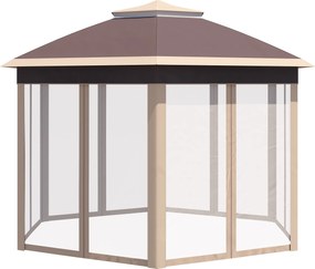 Outsunny Altana ogrodowa namiot 4x4 m z 6 ściankami bocznymi i dwuspadowym dachem beż khaki | Aosom PL