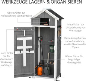 Outsunny Domek narzędziowy z drzwiami dachem szopa na narzędzia składany stół kolor szary drewno jodłowe