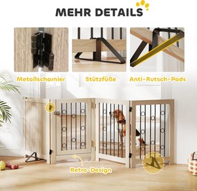 PawHut Wolnostojąca bramka dla zwierząt, bramka dla psa z drzwiami, 4 panele, do korytarza, schodów, ościeżnicy drzwiowej, MDF, stal | Aosom PL