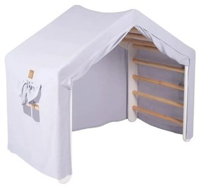 Jasnoniebiesko-naturalna drabinka pikler z litego drewna sosnowego 112x61x94 cm Montessori – Meowbaby