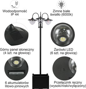 Outsunny Lampa solarna ogrodowa z donicą 3 głowice wodoodporna oświetlenie zewnętrzne | Aosom PL