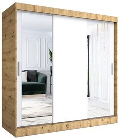 Szafa przesuwna dąb artisan + biały 200 cm - Seko 6X