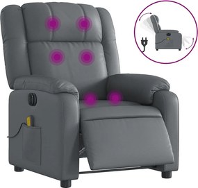 Fotel masujący elektryczny z funkcją wibracji i automatycznym pochyleniem w szarym skóropodobnym materiale