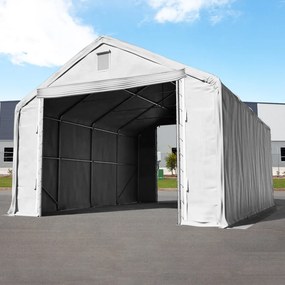 TOOLPORT 6x12m Hala namiotowa - 3 m wysokość ścian bocznych z 4x2,9m bramą, PRIMEtex 2300, szary, ze statyką (podłoże gruntowe) - (48674)