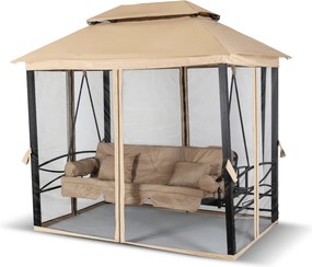 Huśtawka ogrodowa 2w1 z funkcją leżenia i moskitierą Luxe, beżowy/czarny