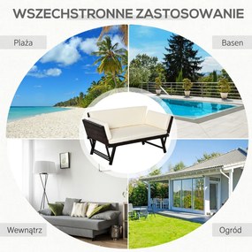 Outsunny Sofa ogrodowa 2-osobowa, technorattan, składane podłokietniki, stal, brązowa, 129x63x67cm | Aosom PL