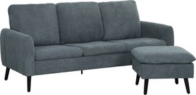 HOMCOM Sofa narożna, 3-osobowa sofa z pufą, Obicie z tkaniny, Zestaw sof L-kształt, Ciemnoszary