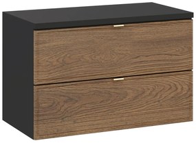 Szafka pod umywalkę nablatową TALIA CASELLA 2S 80cm dąb casella/czarny mat z blatem COMAD
