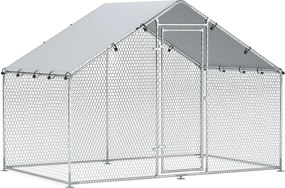 PawHut Wybieg dla 5-8 Kur, Plandeka Dachowa, Zamykane Drzwi, Stelaż Stalowy, 5,1 m², 3 x 1,7 x 1,9 m