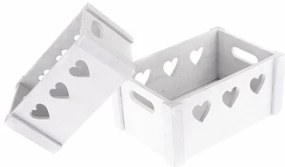 Zestaw dekoracyjnych skrzynek drewnianych Hearts 2 szt., biały