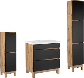 Zestaw Łazienkowy 80cm 2S Alma Słupek Półsłupek Dąb Wotan / Czarny Mat