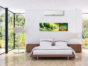 Obraz - Wieś w żółto-zielonym (170x50 cm)