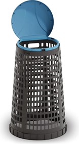 Plastikowy kosz na worki na odpady 120 l, czarny, niebieske wieko