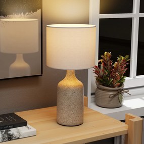 HOMCOM Lampa stołowa, lampka nocna biurkowa z ceramiczną podstawą, lnianym kloszem, 22x22x45 cm Piaskowy brąz+biały