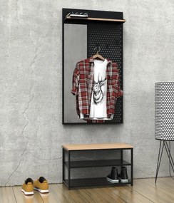 Szeroki wieszak ścienny z półką i lustrem Loft LL2 czarny/dąb wotan