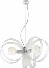 Lampa wisząca Peter z lakierowanego na biało żelaza z ciętymi laserowo paskami i regulowanym stalowym kablem, 3 światła, 130 Ø48 BL306-3-BCO