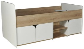Łóżko 90 x 190 cm z ze skrzynią  - Kolor: Naturalny i biały + Stelaż + Materac - LOSTYA