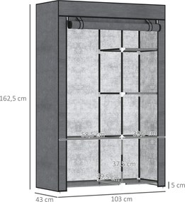 HOMCOM Szafa Materiałowa, Rozwiązanie do Przechowywania, 6 Półek, 1 Drążek na Ubrania, Ciemnoszary