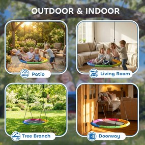 AIYAPLAY Huśtawka Gniazdowa Regulowana Ø 120 cm, Udźwig 300 kg, Dla Dzieci 3-8 lat, 120 x 120 x 180 cm, Wielokolorowa | Aosom PL