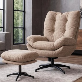 Fotel Wypoczynkowy Obrotowy FREMONT z Podnóżkiem Beżowy Nowoczesny