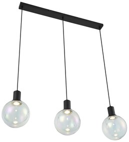 Designerska lampa wisząca czarna z przezroczystym szkłem prostokątna 3-punktowa - MallonDesignerski Oswietlenie wewnetrzne