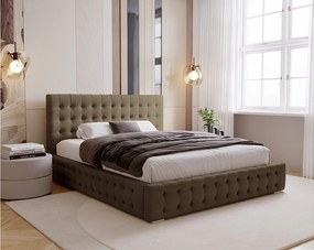 BESILIO Łóżko tapicerowane pikowane 180x200 Palmo - łóżko z pojemnikiem chesterfiled, pikowane guziki - Brązowy