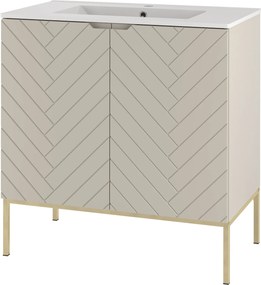 Szafka z umywalką wpuszczaną Aspen 08, cashmere/złoty, 80 cm - zestaw 3